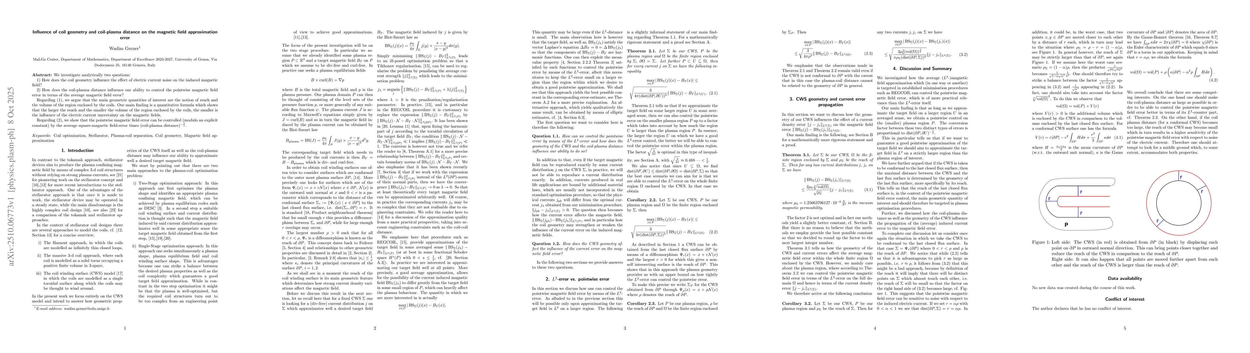 Thumbnail for Influence of coil geometry and coil-plasma distance on the magnetic
  field approximation error