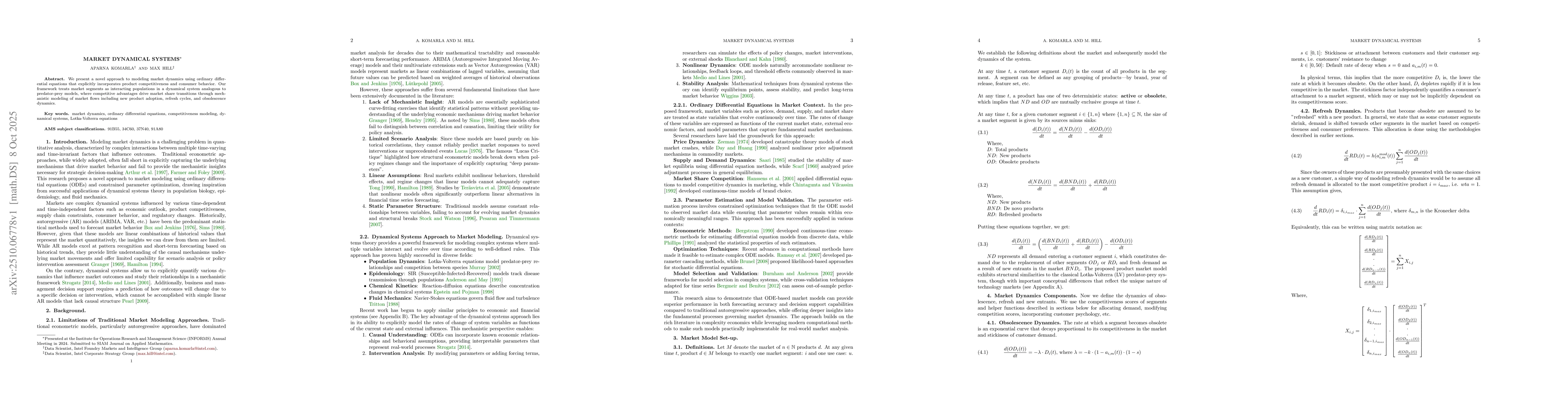 Thumbnail for Dynamical Systems Models for Market Evolution: A Mechanistic Alternative
  to Autoregressive Methods