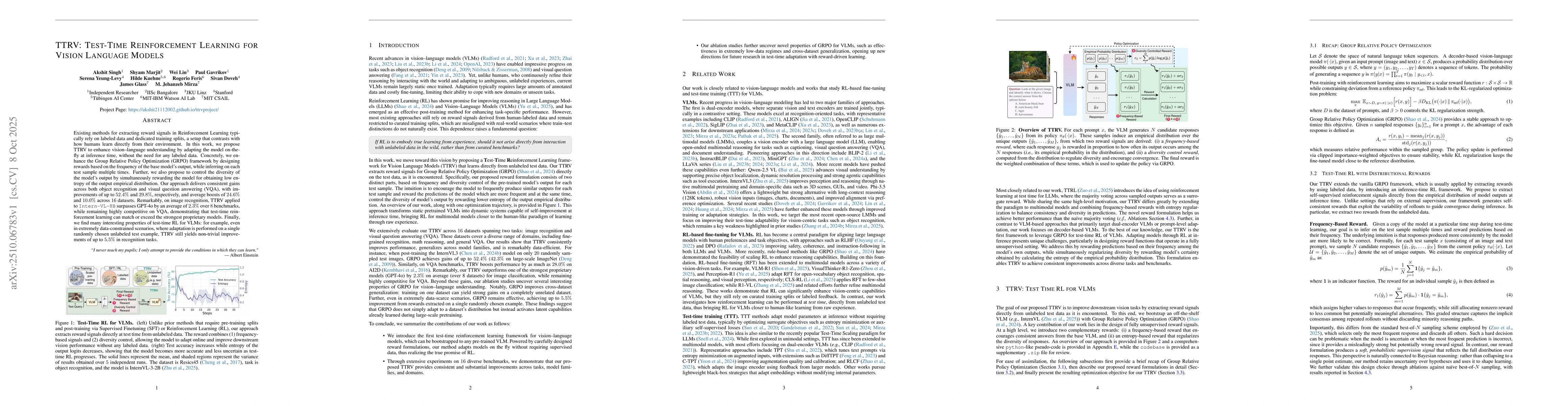 Thumbnail for TTRV: Test-Time Reinforcement Learning for Vision Language Models