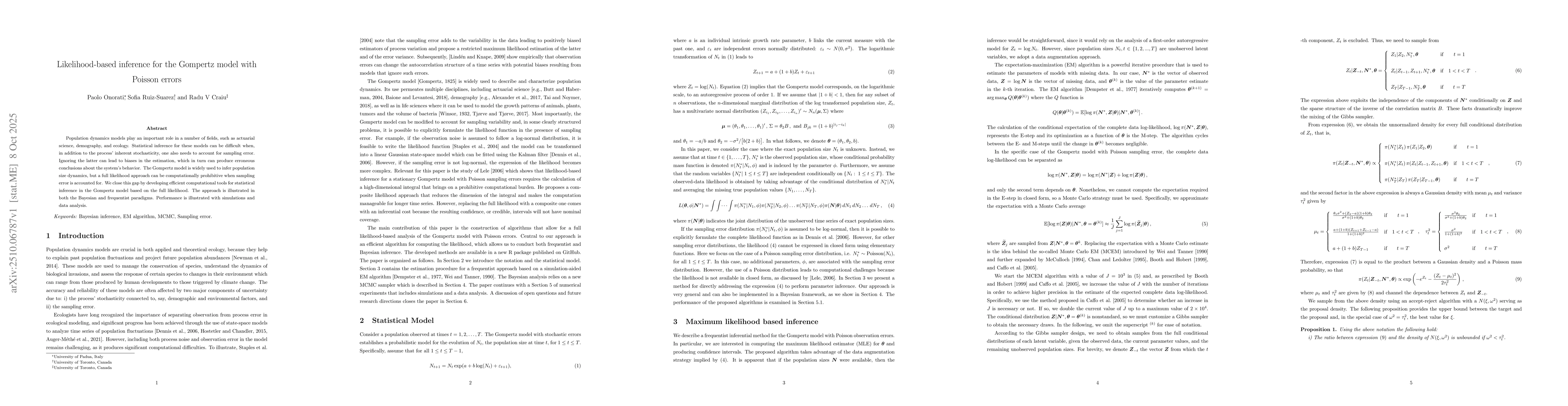 Thumbnail for Likelihood-based inference for the Gompertz model with Poisson errors