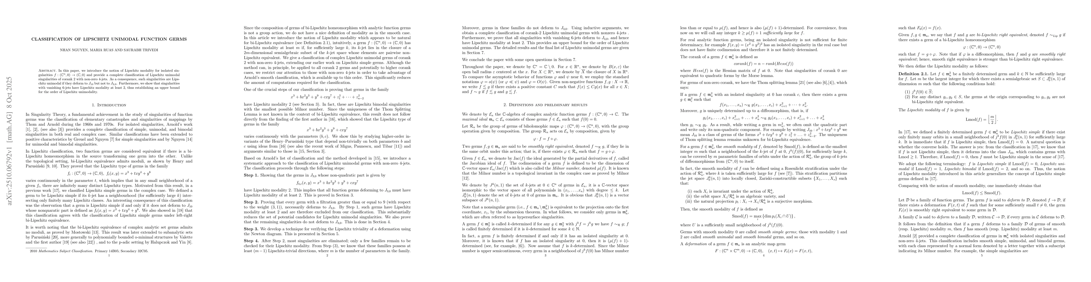 Thumbnail for Classification of Lipschitz unimodal function germs