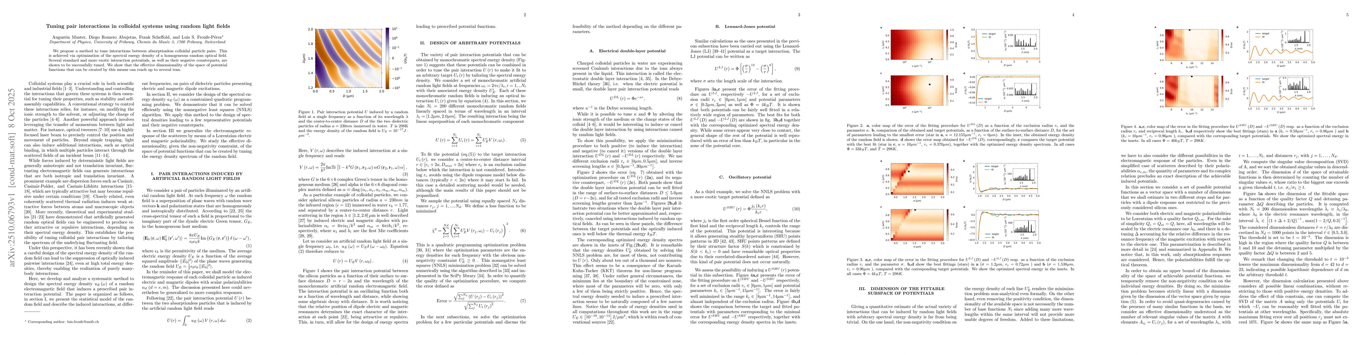 Thumbnail for Tuning pair interactions in colloidal systems using random light fields