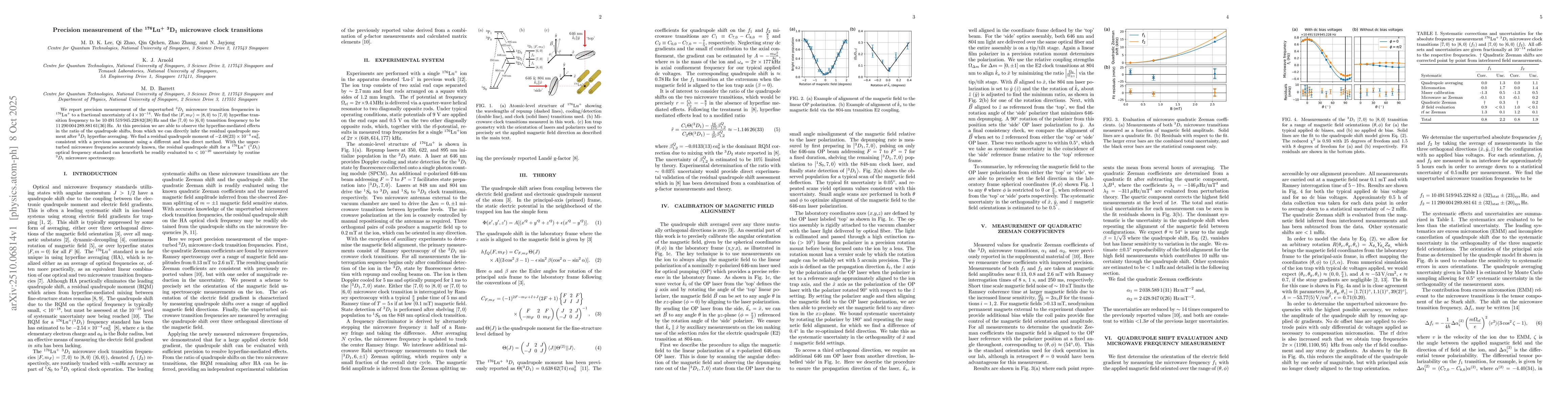 Thumbnail for Precision measurement of the $^{176}\mathrm{Lu}^+$ $^3D_1$ microwave
  clock transitions