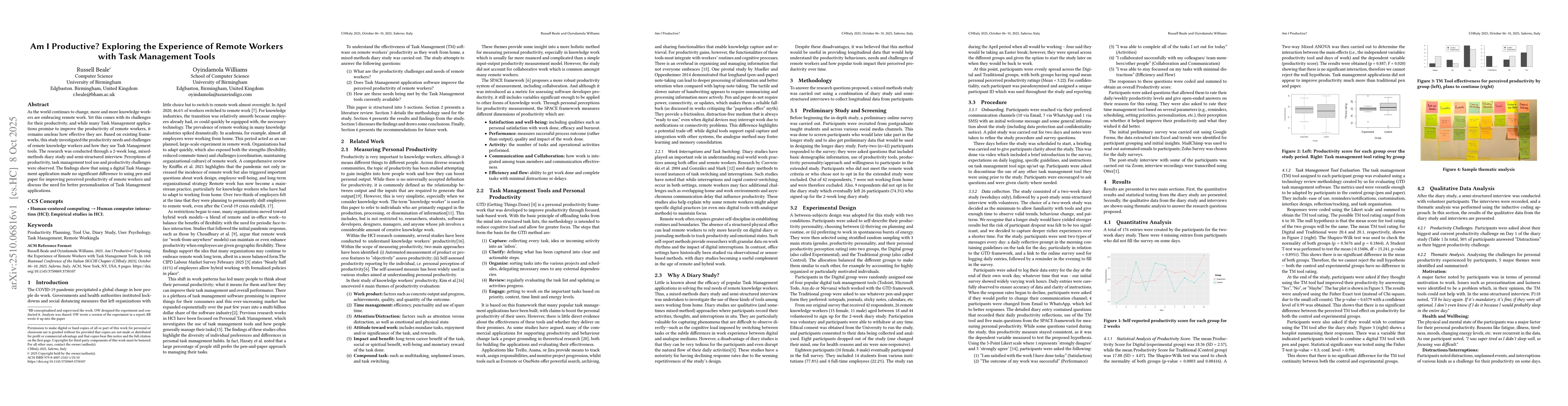 Thumbnail for Am I Productive? Exploring the Experience of Remote Workers with Task
  Management Tools