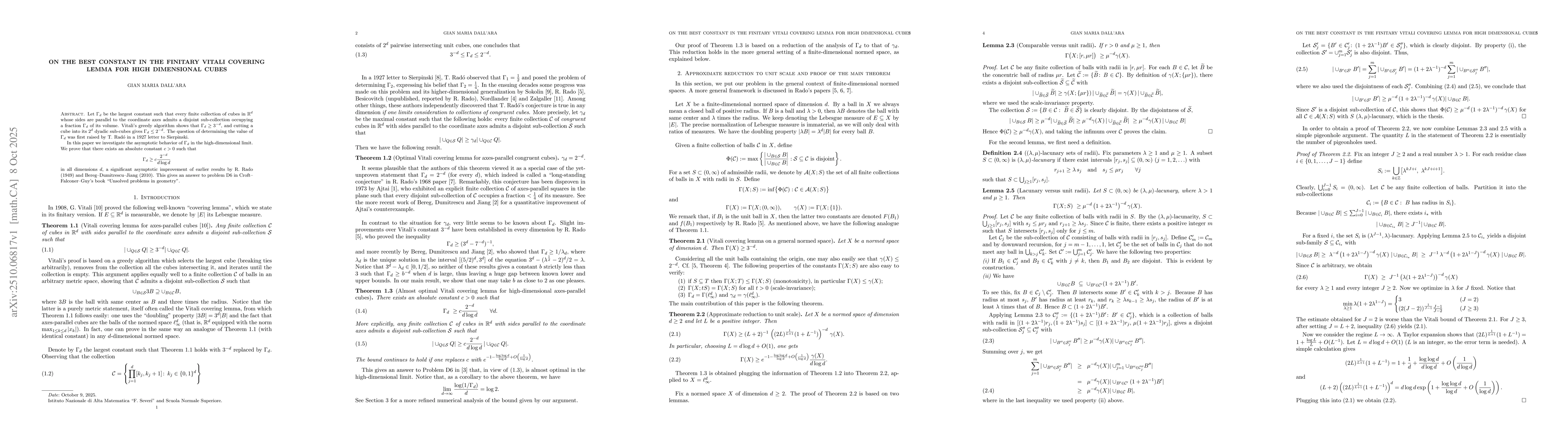 Thumbnail for On the best constant in the finitary Vitali covering lemma for high
  dimensional cubes
