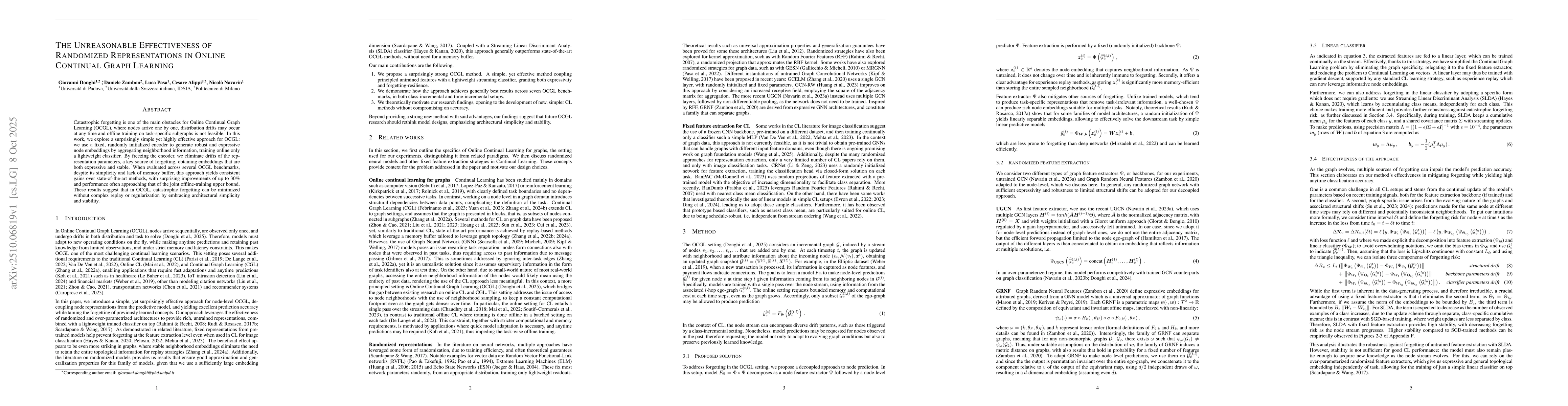 Thumbnail for The Unreasonable Effectiveness of Randomized Representations in Online
  Continual Graph Learning