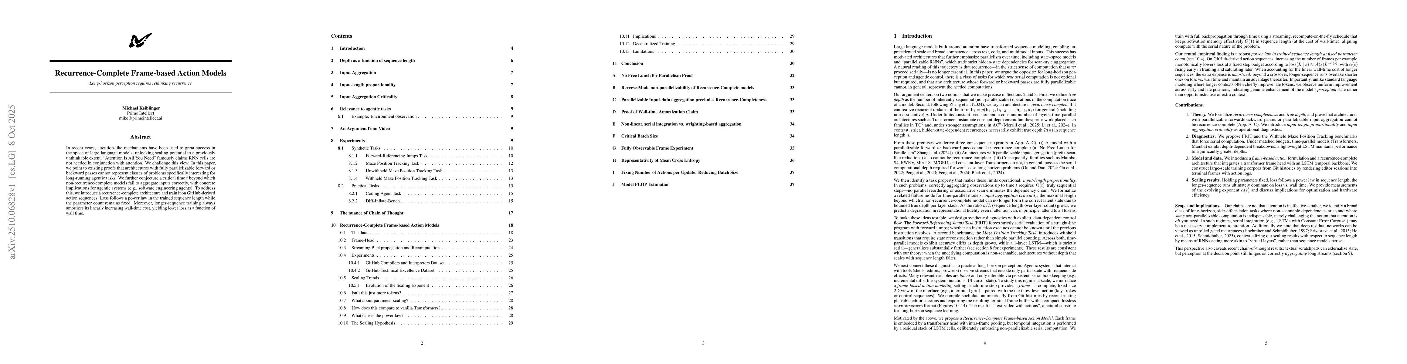 Thumbnail for Recurrence-Complete Frame-based Action Models