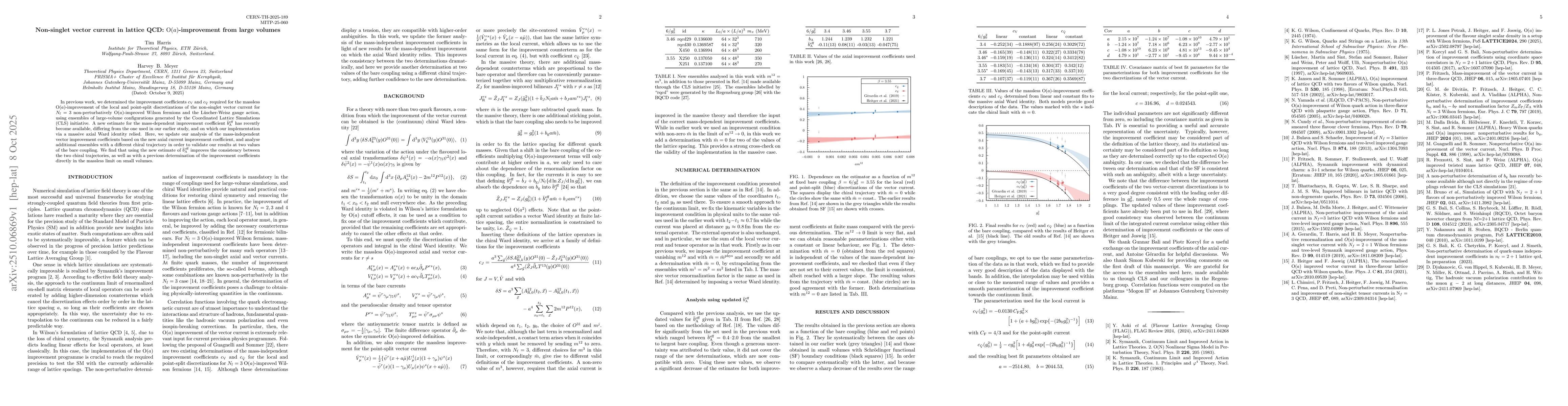 Thumbnail for Non-singlet vector current in lattice QCD: $\mathrm{O}(a)$-improvement
  from large volumes