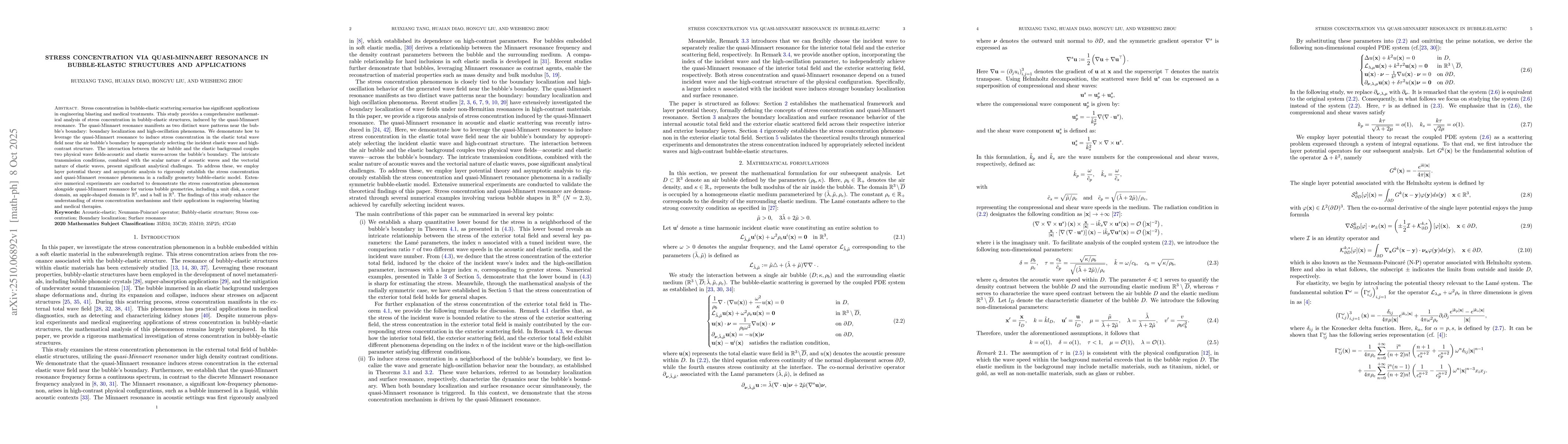 Thumbnail for Stress concentration via quasi-Minnaert resonance in bubble-elastic
  structures and applications