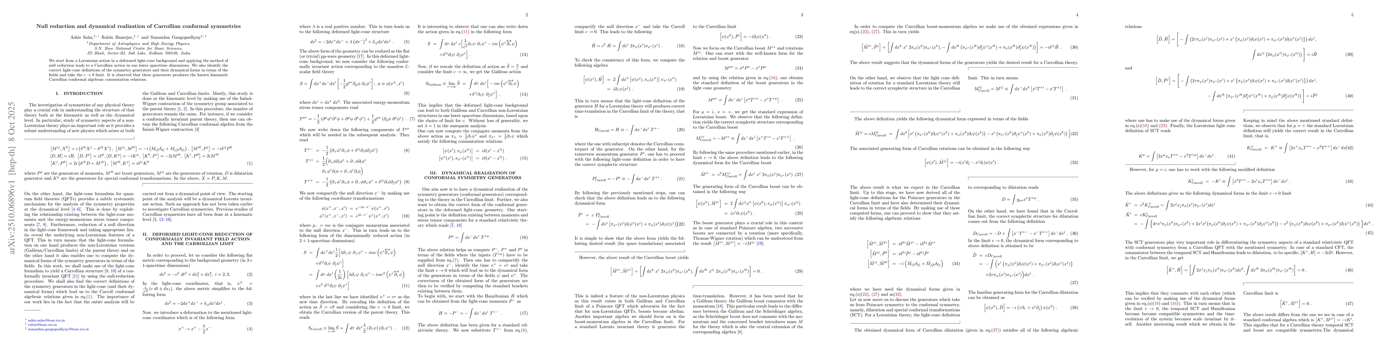 Thumbnail for Null reduction and dynamical realization of Carrollian conformal
  symmetries