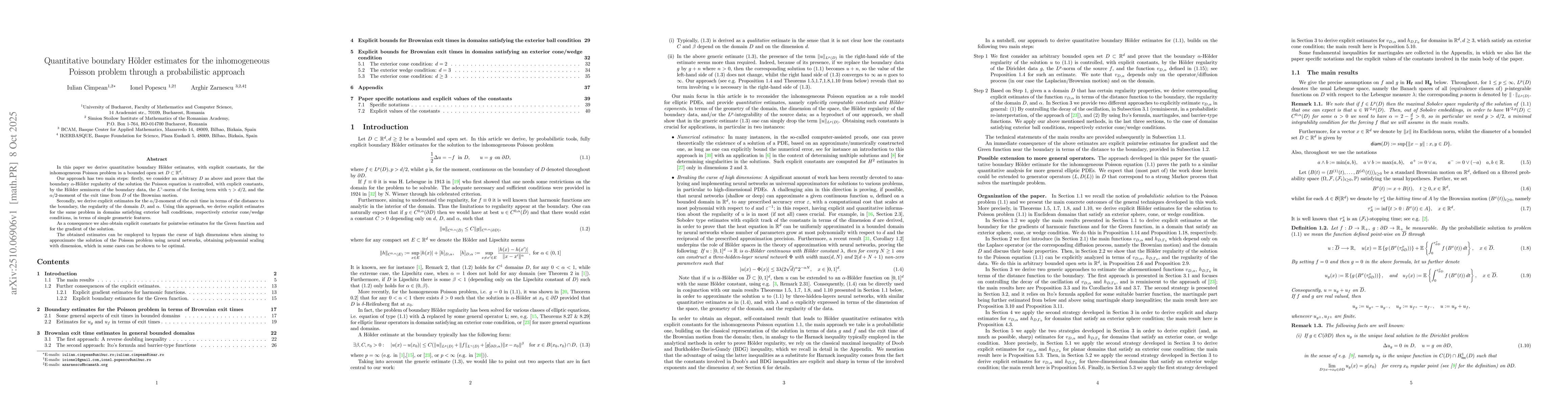 Thumbnail for Quantitative boundary Hölder estimates for the inhomogeneous Poisson
  problem through a probabilistic approach