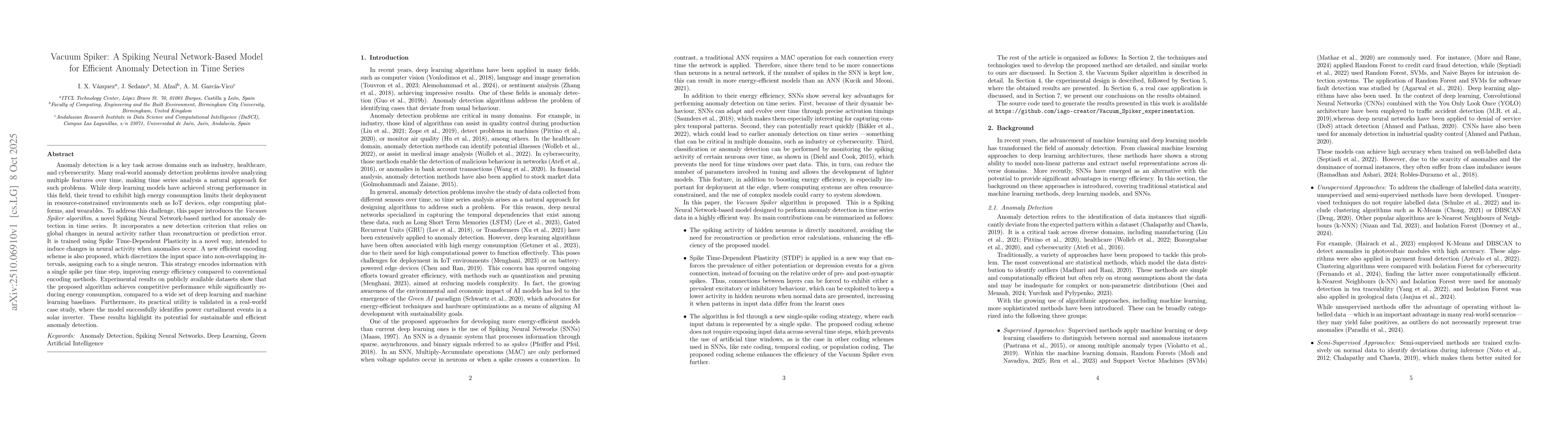 Thumbnail for Vacuum Spiker: A Spiking Neural Network-Based Model for Efficient
  Anomaly Detection in Time Series