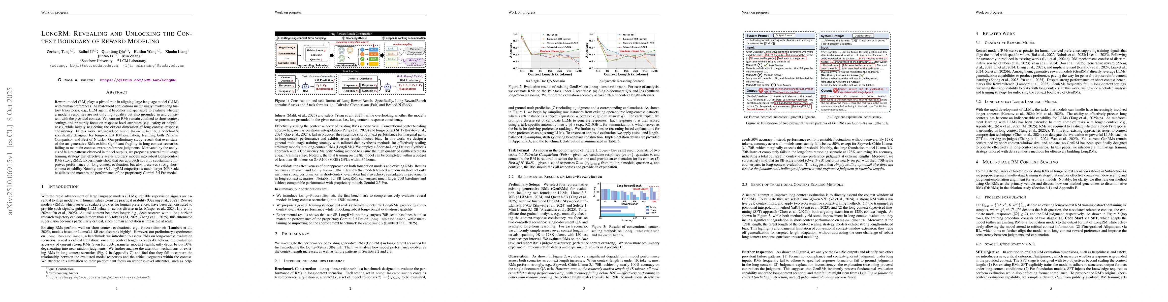 Thumbnail for LongRM: Revealing and Unlocking the Context Boundary of Reward Modeling