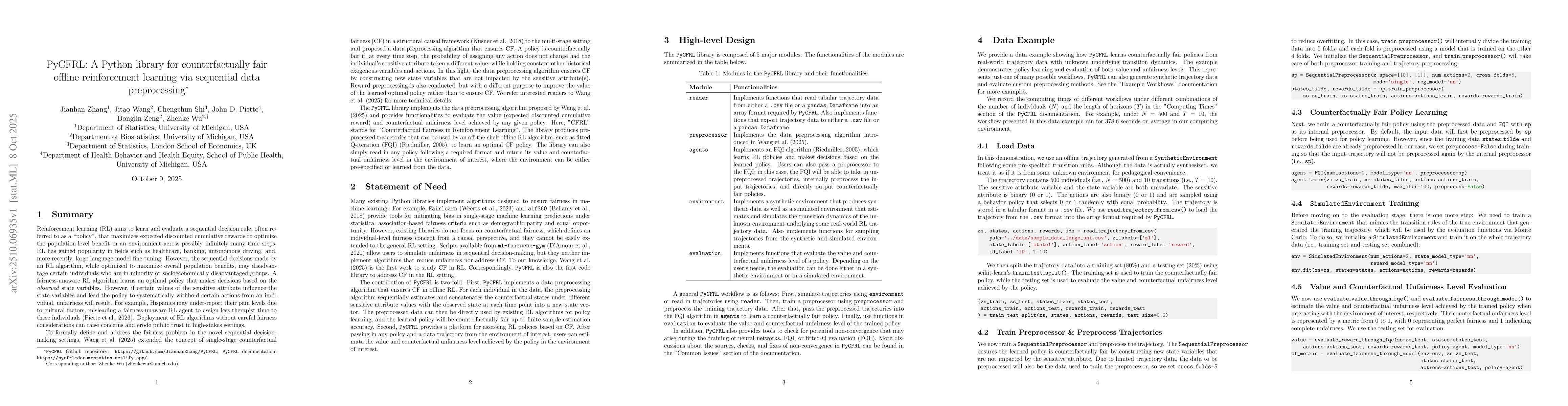 Thumbnail for PyCFRL: A Python library for counterfactually fair offline reinforcement
  learning via sequential data preprocessing