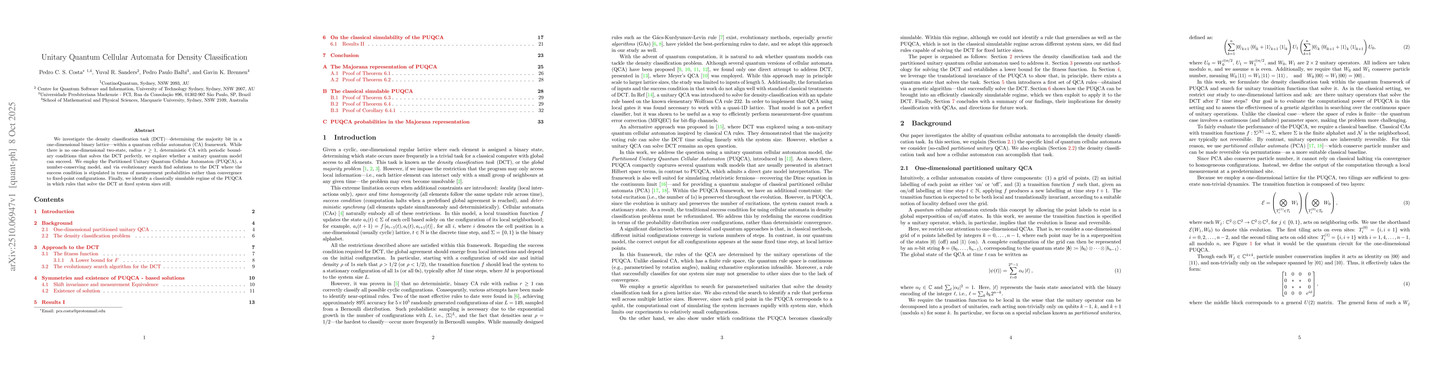 Thumbnail for Unitary Quantum Cellular Automata for Density Classification