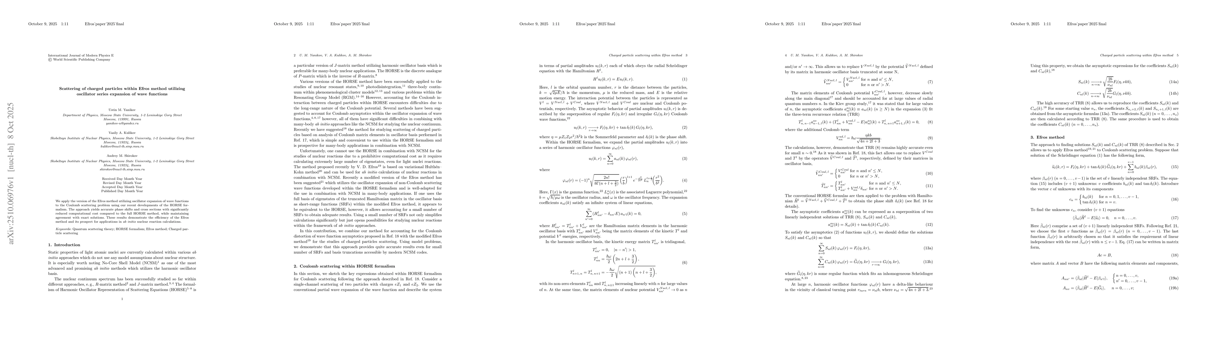 Thumbnail for Scattering of charged particles within Efros method utilizing oscillator
  series expansion of wave functions