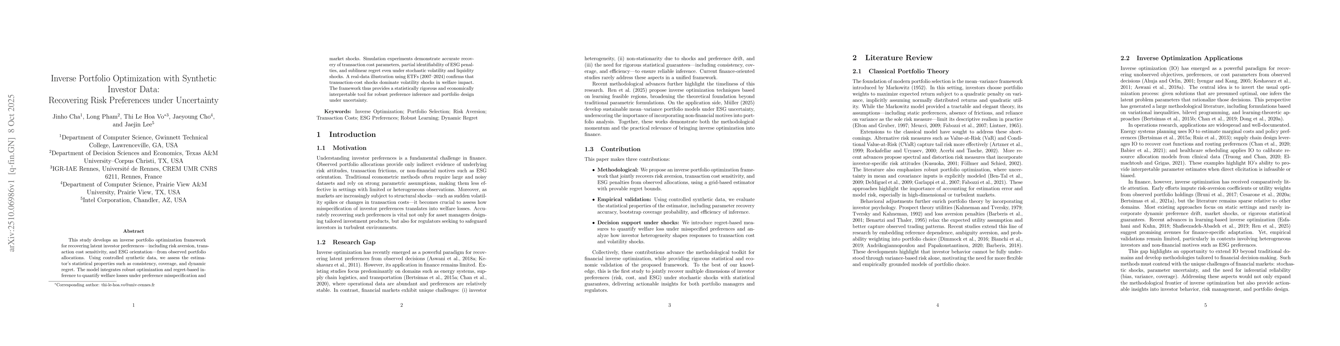 Thumbnail for Inverse Portfolio Optimization with Synthetic Investor Data: Recovering
  Risk Preferences under Uncertainty