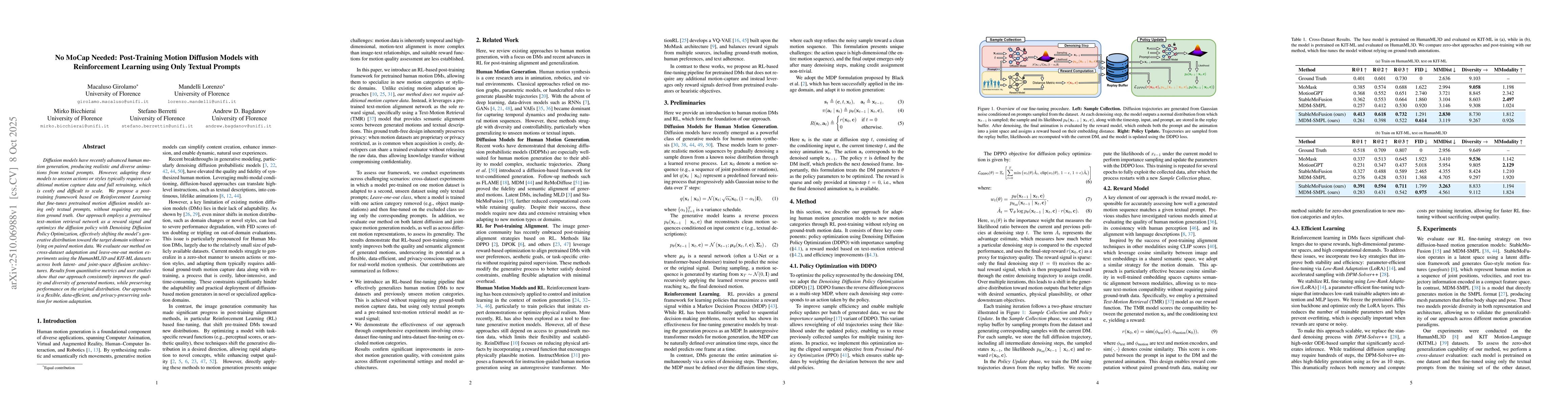 Thumbnail for No MoCap Needed: Post-Training Motion Diffusion Models with
  Reinforcement Learning using Only Textual Prompts