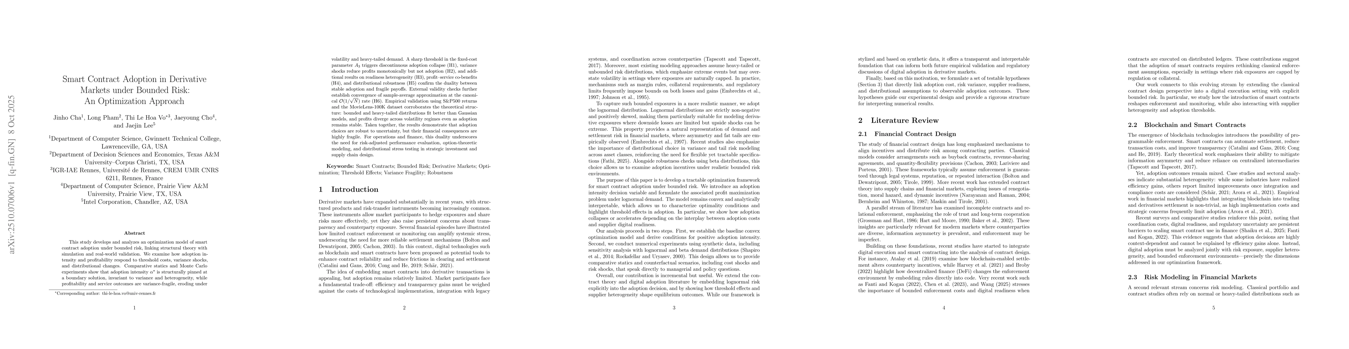 Thumbnail for Smart Contract Adoption in Derivative Markets under Bounded Risk: An
  Optimization Approach