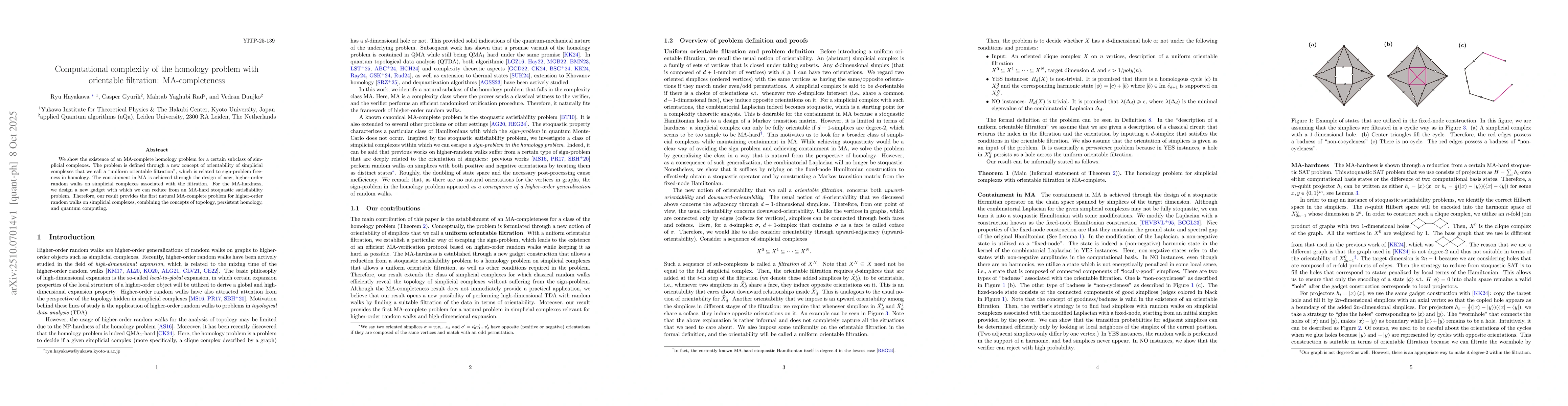 Thumbnail for Computational complexity of the homology problem with orientable
  filtration: MA-completeness
