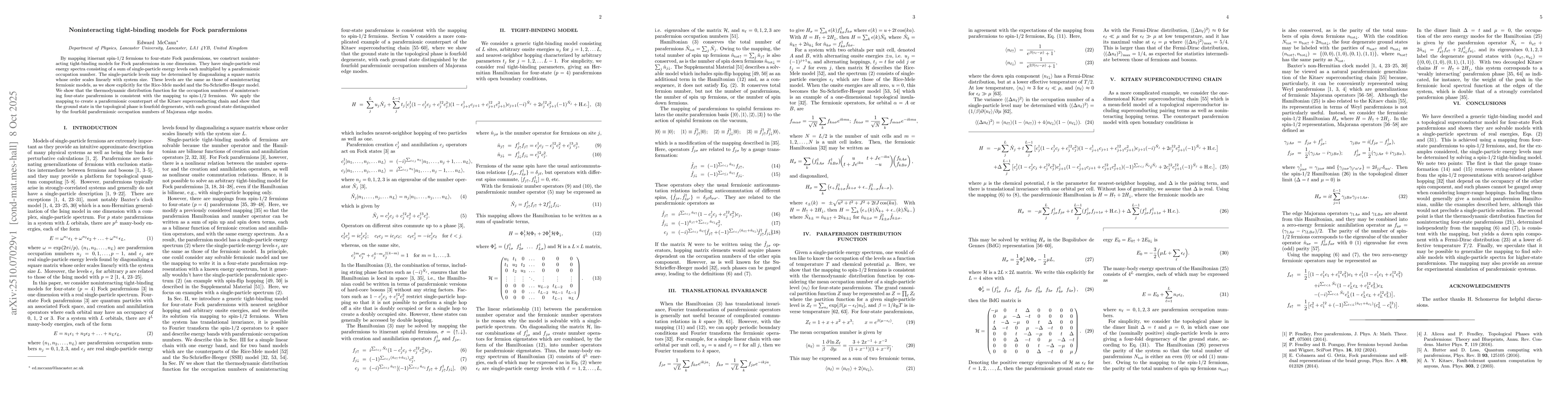 Thumbnail for Noninteracting tight-binding models for Fock parafermions