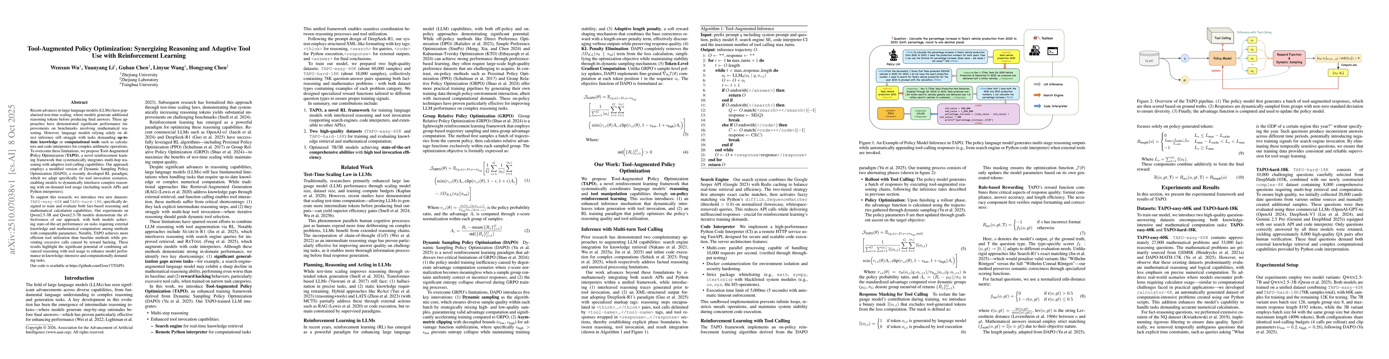 Thumbnail for Tool-Augmented Policy Optimization: Synergizing Reasoning and Adaptive
  Tool Use with Reinforcement Learning