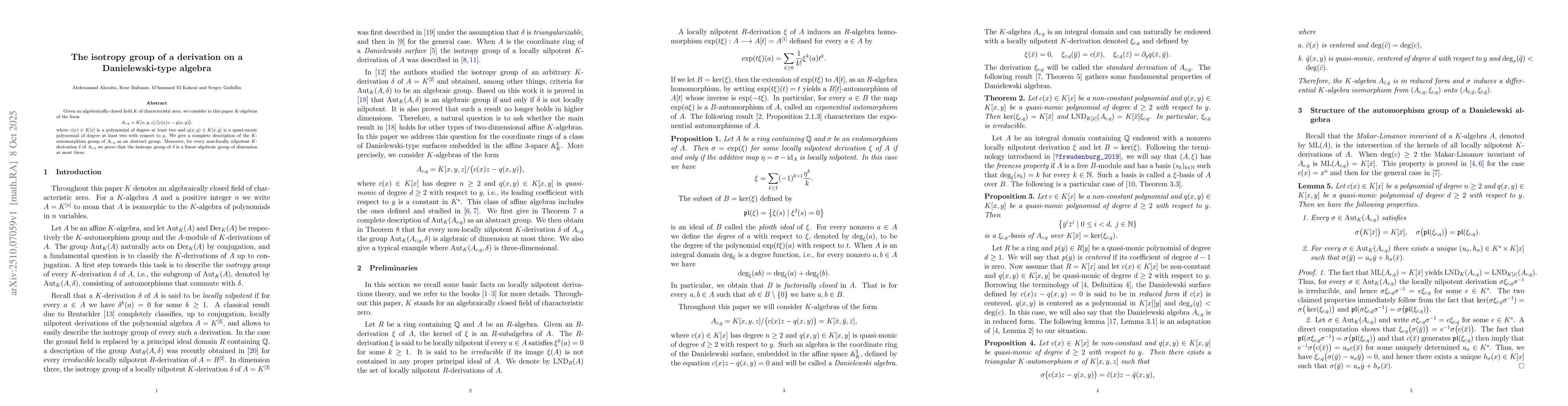 Thumbnail for The isotropy group of a derivation on a Danielewski-type algebra