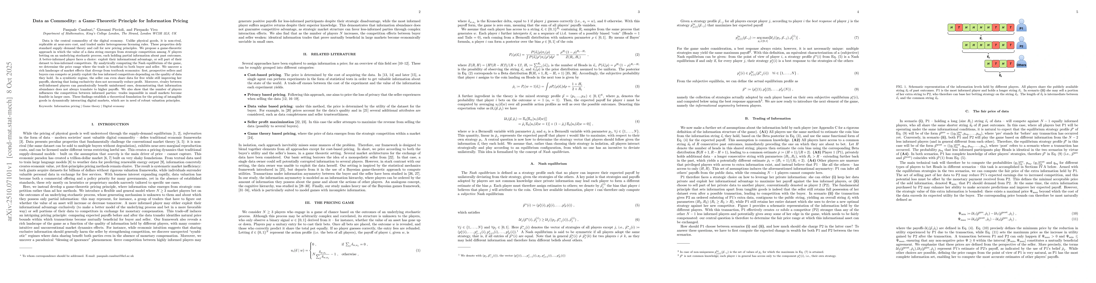 Thumbnail for Data as Commodity: a Game-Theoretic Principle for Information Pricing