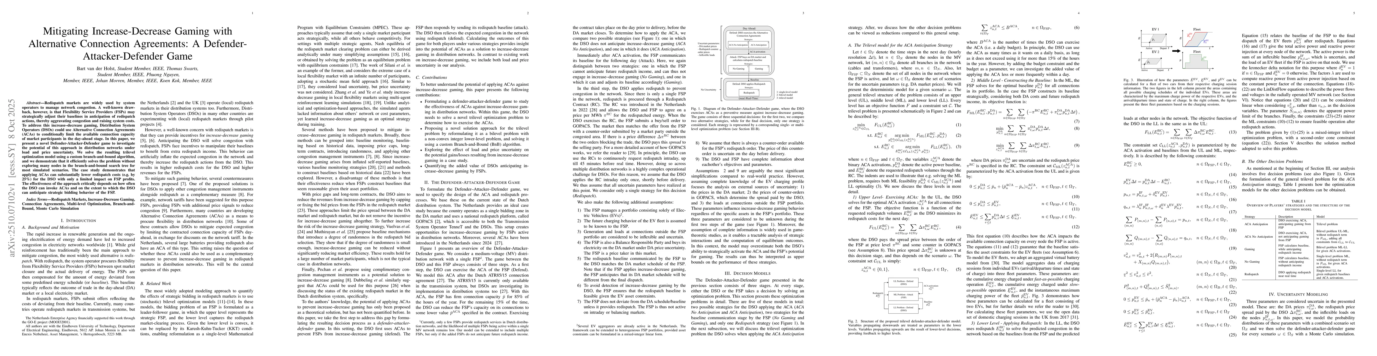 Thumbnail for Mitigating Increase-Decrease Gaming with Alternative Connection
  Agreements: A Defender-Attacker-Defender Game