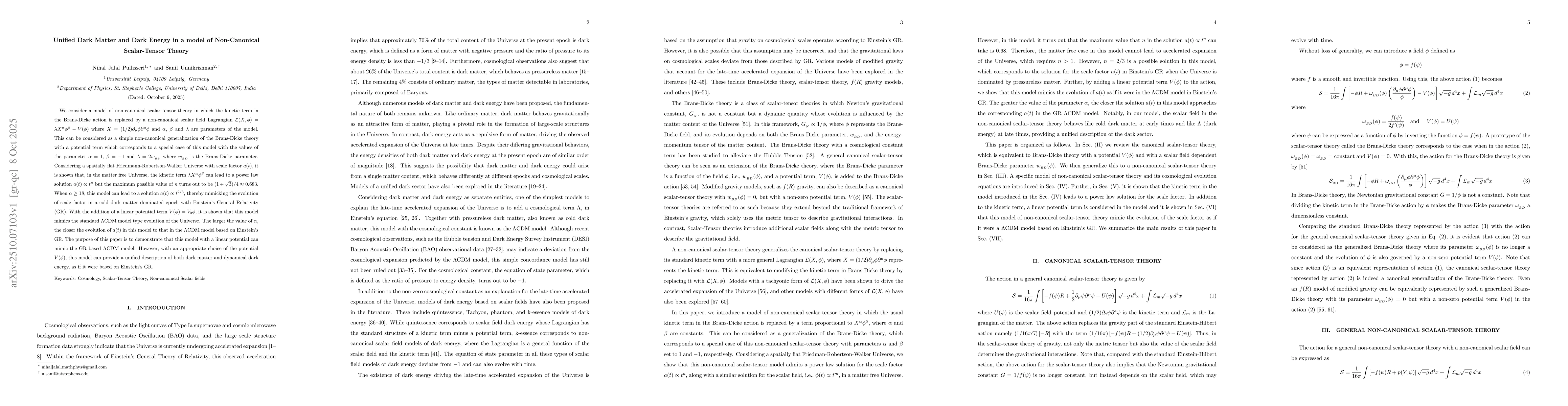 Thumbnail for Unified Dark Matter and Dark Energy in a model of Non-Canonical
  Scalar-Tensor Theory