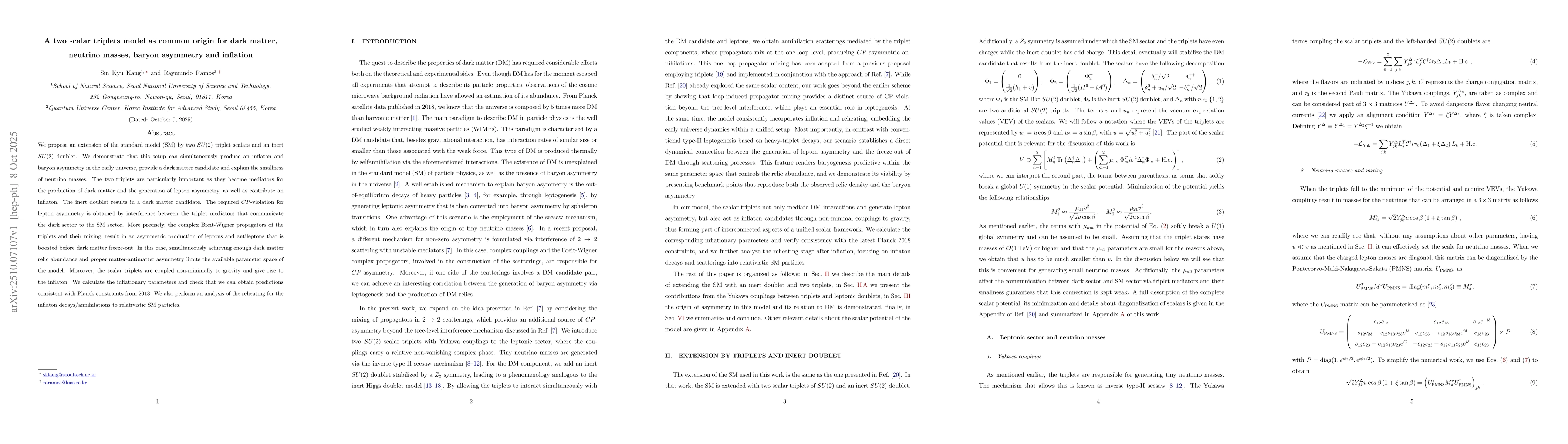 Thumbnail for A two scalar triplets model as common origin for dark matter, neutrino
  masses, baryon asymmetry and inflation
