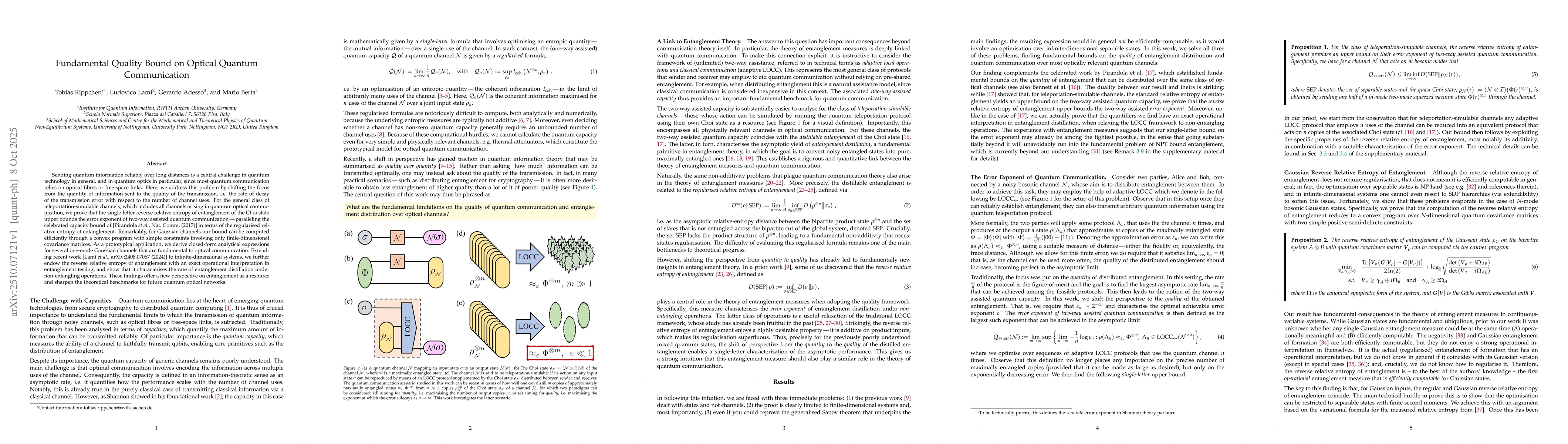 Thumbnail for Fundamental Quality Bound on Optical Quantum Communication