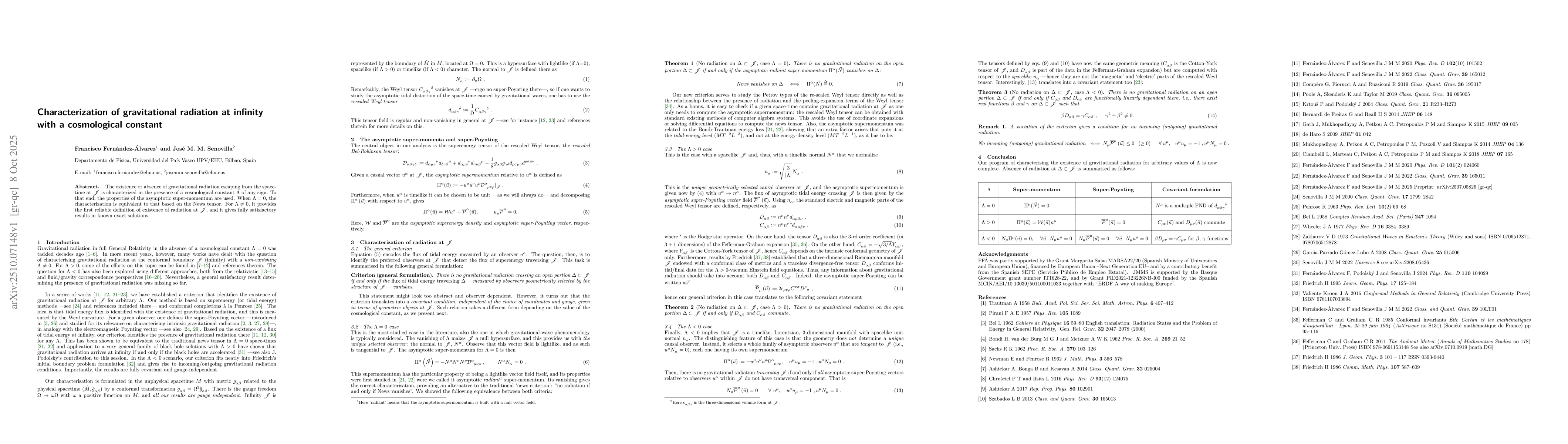 Thumbnail for Characterization of gravitational radiation at infinity with a
  cosmological constant