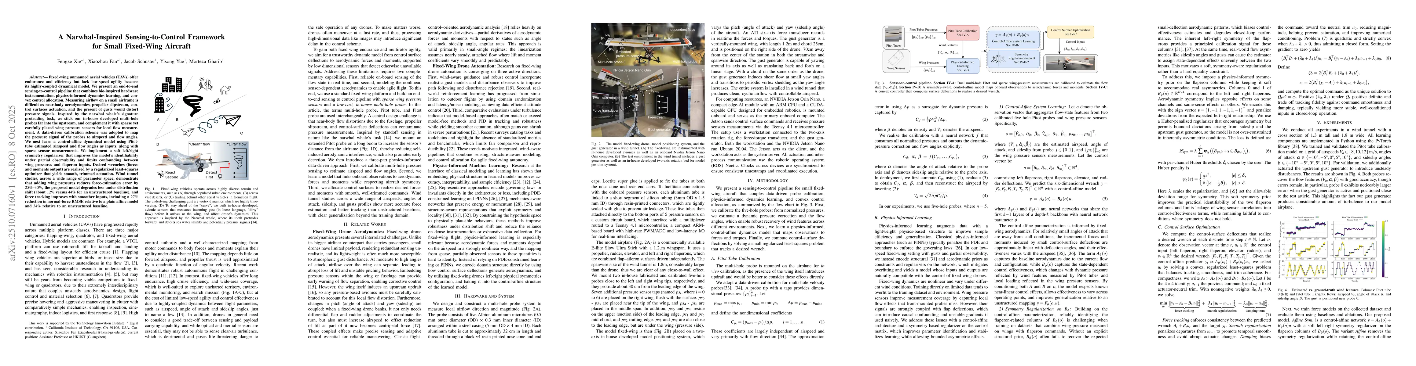 Thumbnail for A Narwhal-Inspired Sensing-to-Control Framework for Small Fixed-Wing
  Aircraft
