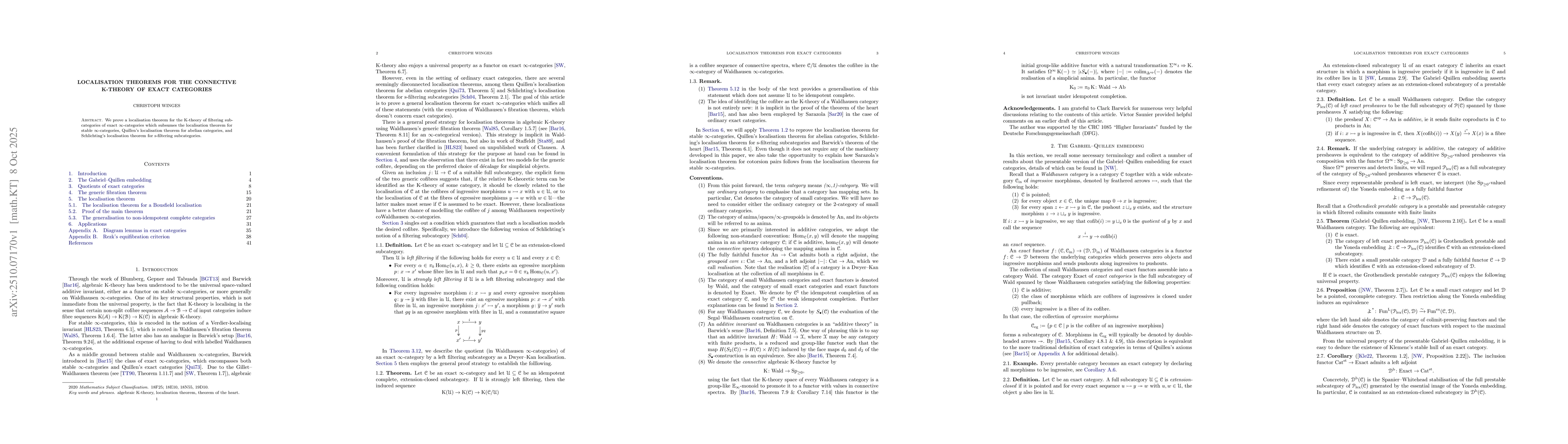 Thumbnail for Localisation theorems for the connective K-theory of exact categories