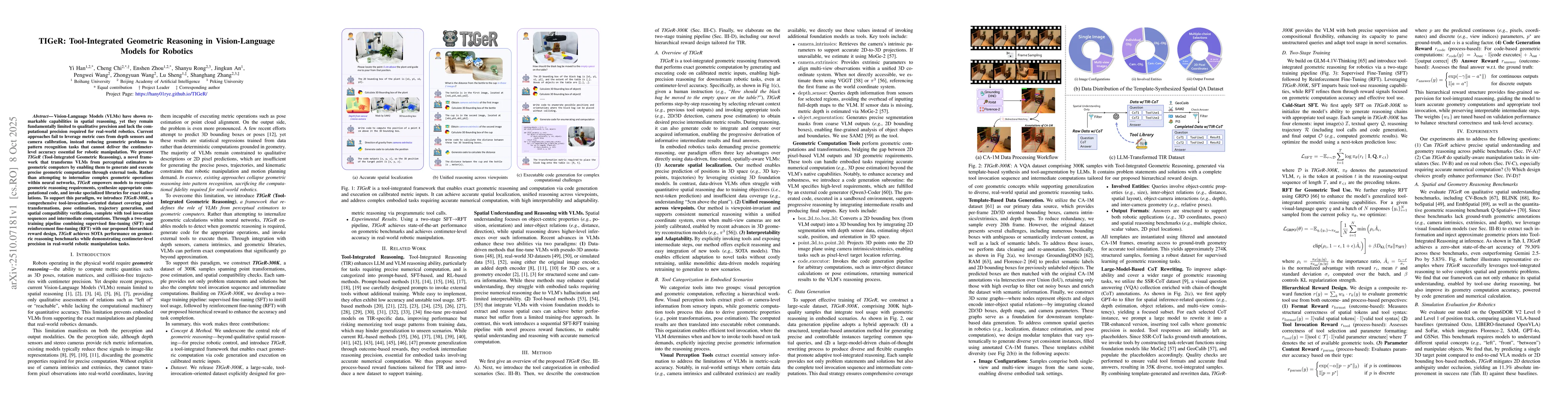 Thumbnail for TIGeR: Tool-Integrated Geometric Reasoning in Vision-Language Models for
  Robotics
