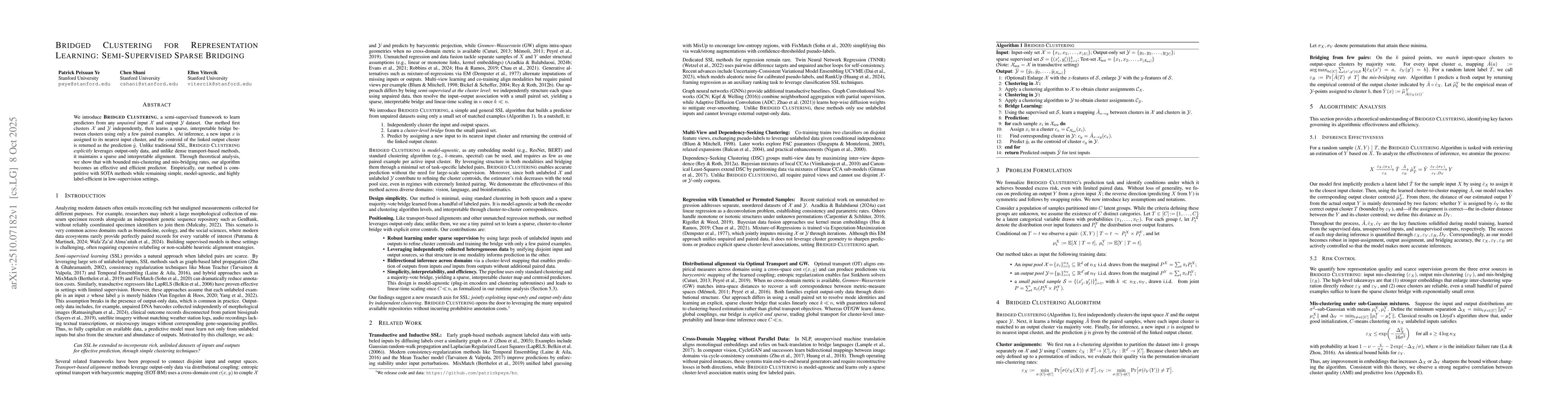Thumbnail for Bridged Clustering for Representation Learning: Semi-Supervised Sparse
  Bridging