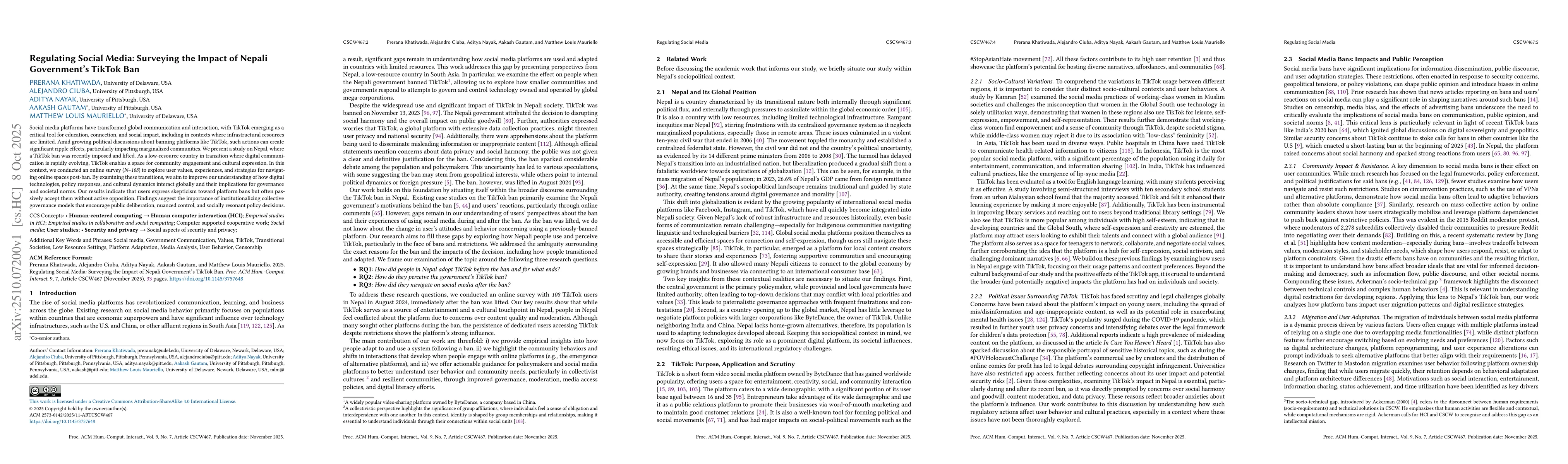 Thumbnail for Regulating Social Media: Surveying the Impact of Nepali Government's
  TikTok Ban