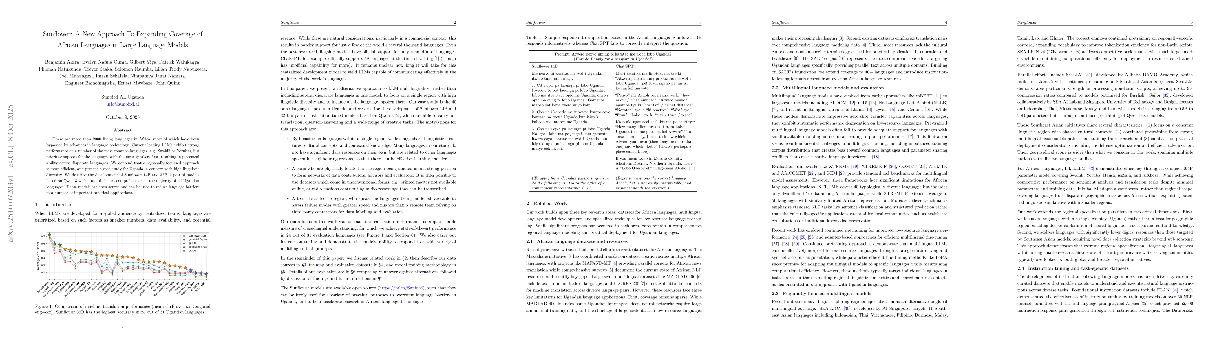 Thumbnail for Sunflower: A New Approach To Expanding Coverage of African Languages in
  Large Language Models
