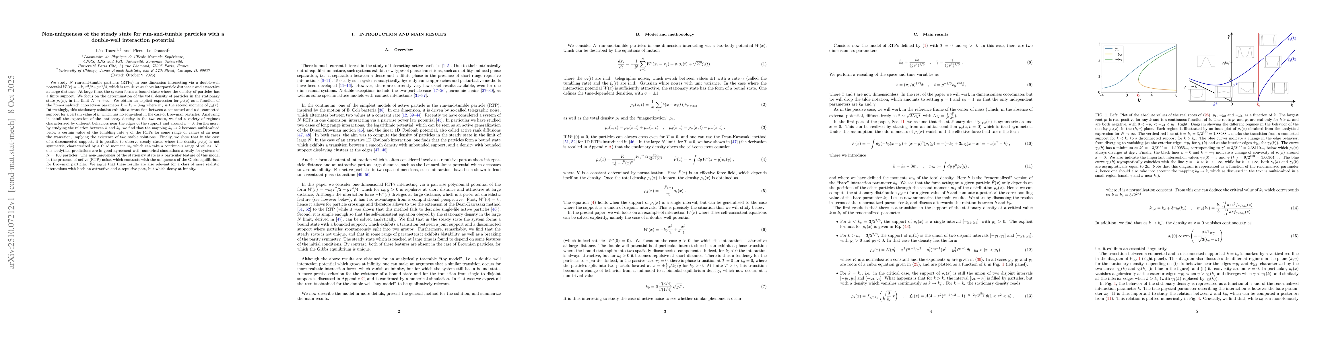 Thumbnail for Non-uniqueness of the steady state for run-and-tumble particles with a
  double-well interaction potential