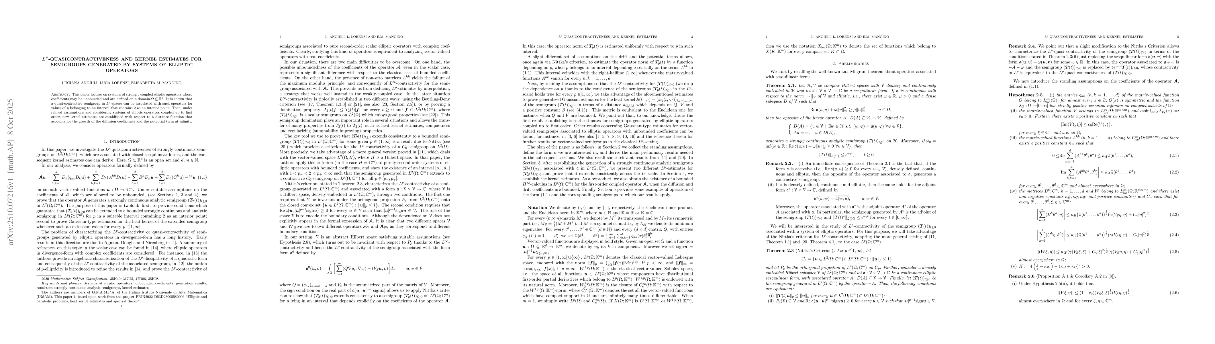 Thumbnail for L^p-quasicontractiveness and Kernel estimates for semigroups generated
  by systems of elliptic operators