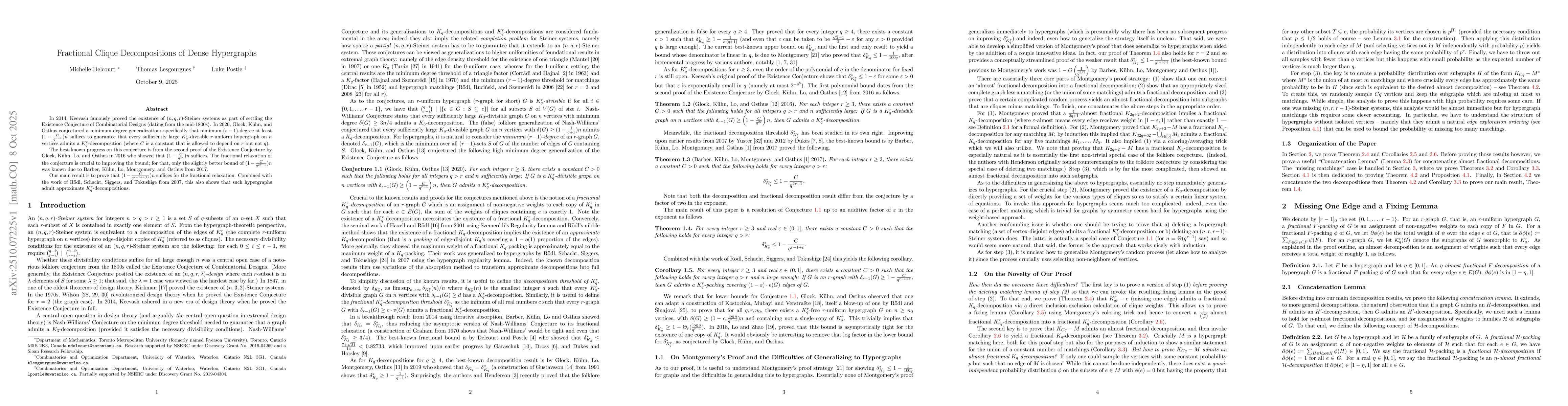 Thumbnail for Fractional Clique Decompositions of Dense Hypergraphs