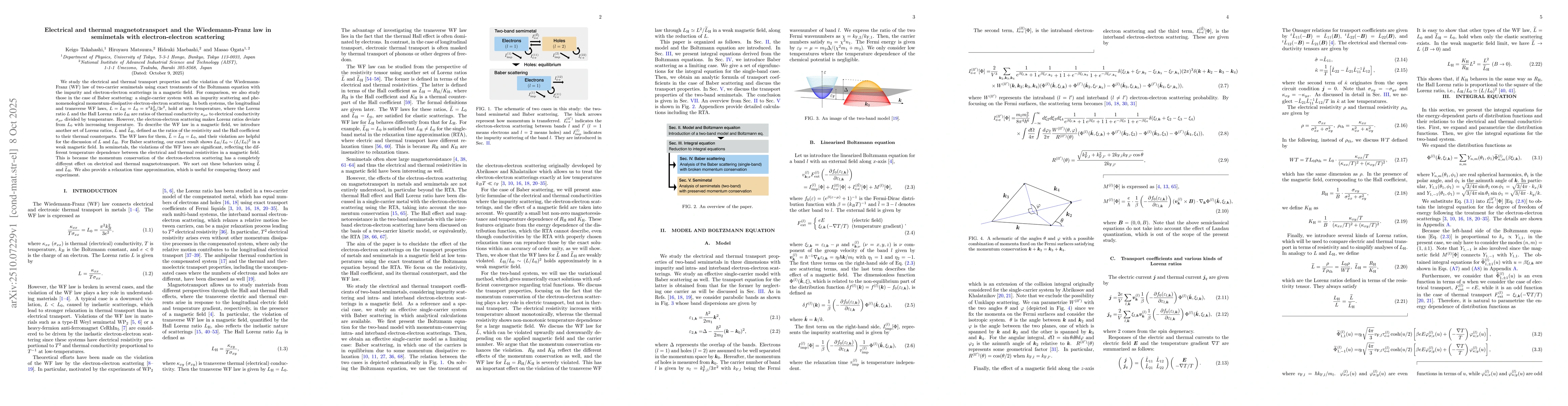 Thumbnail for Electrical and thermal magnetotransport and the Wiedemann-Franz law in
  semimetals with electron-electron scattering