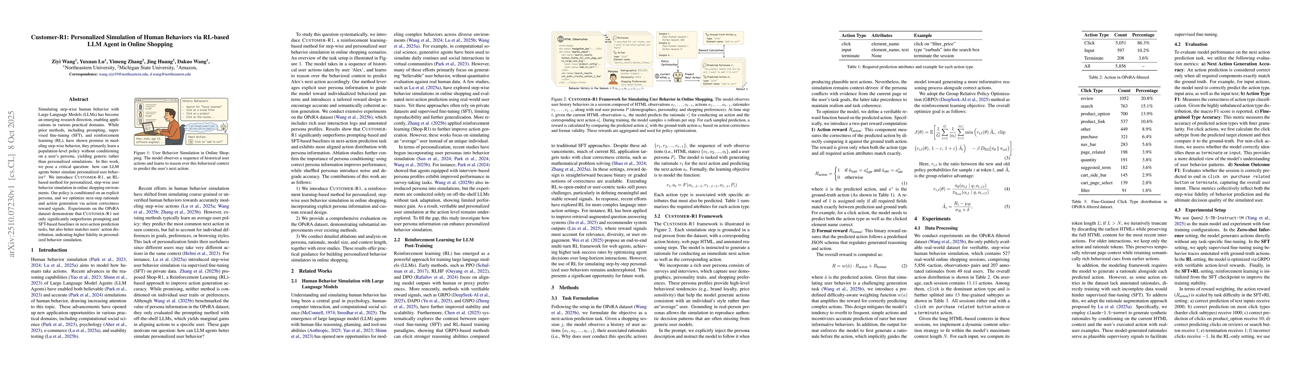 Thumbnail for Customer-R1: Personalized Simulation of Human Behaviors via RL-based LLM
  Agent in Online Shopping