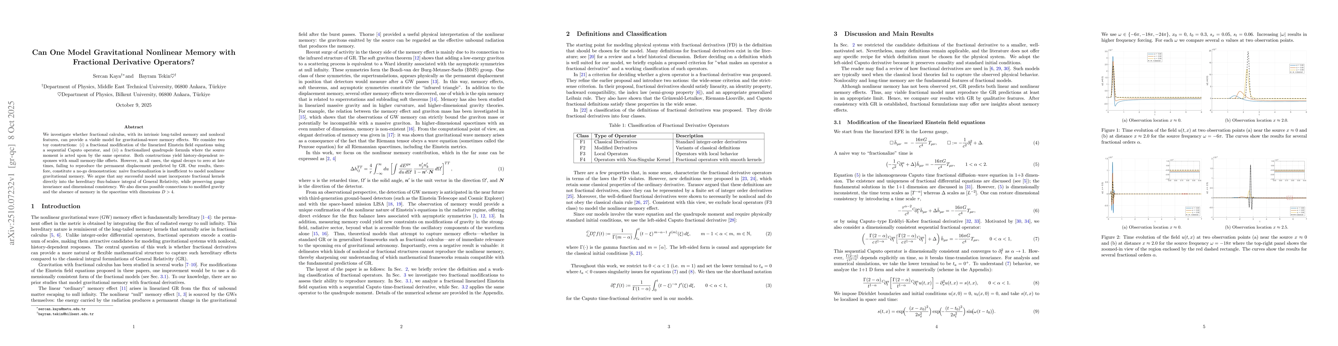 Thumbnail for Can One Model Gravitational Nonlinear Memory with Fractional Derivative
  Operators?