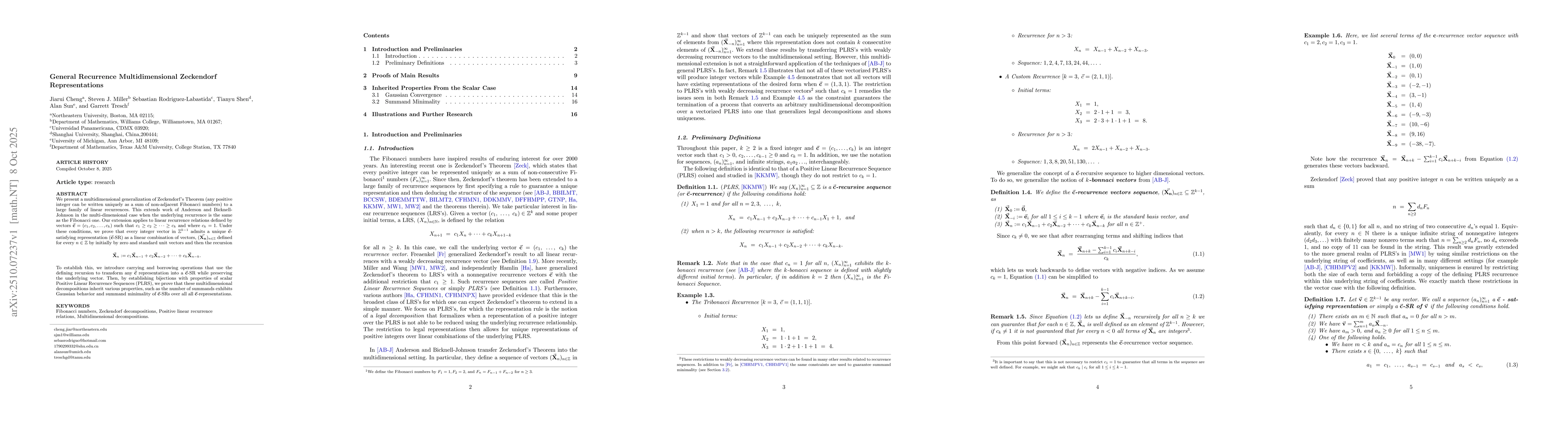 Thumbnail for General Recurrence Multidimensional Zeckendorf Representations