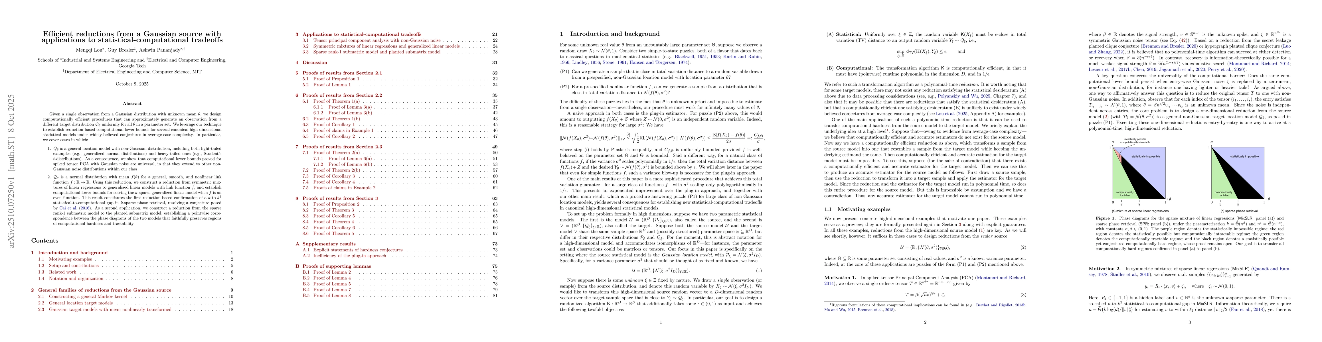 Thumbnail for Efficient reductions from a Gaussian source with applications to
  statistical-computational tradeoffs