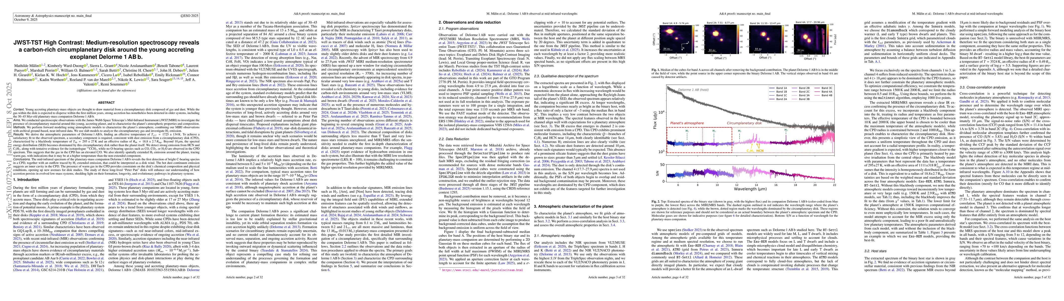Thumbnail for JWST-TST High Contrast: Medium-resolution spectroscopy reveals a
  carbon-rich circumplanetary disk around the young accreting exoplanet Delorme
  1 AB b