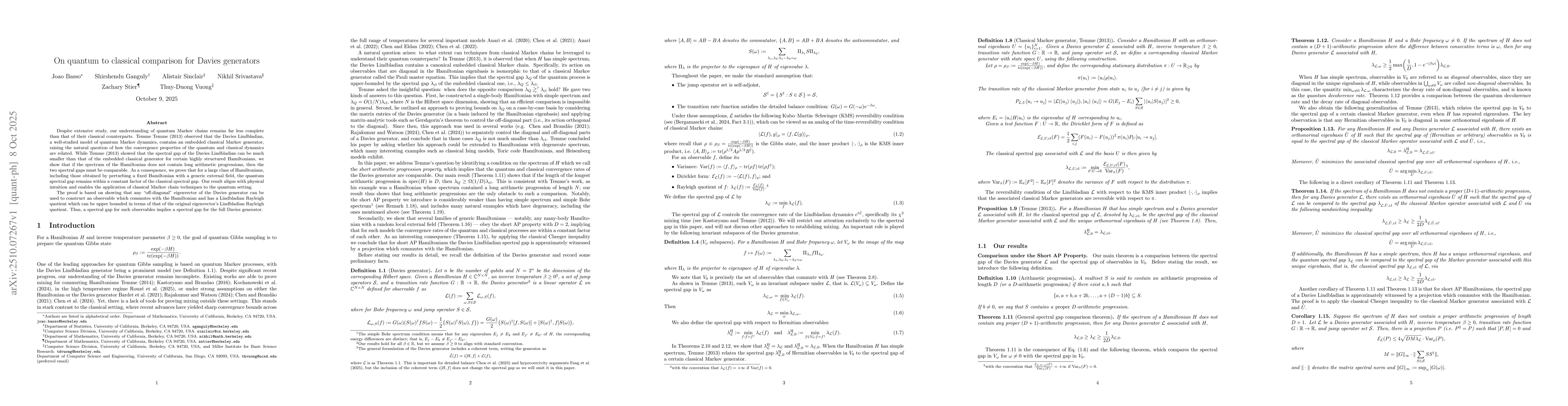 Thumbnail for On quantum to classical comparison for Davies generators