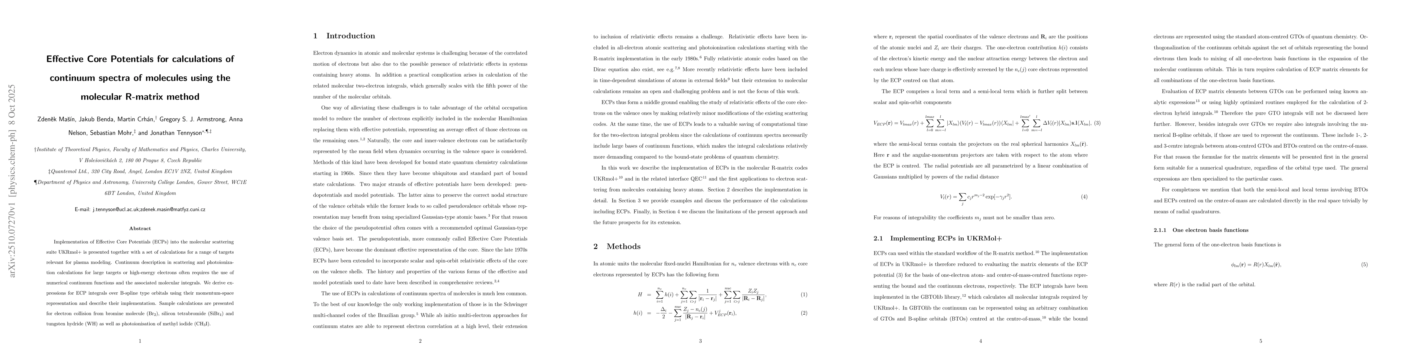 Thumbnail for Effective Core Potentials for calculations of continuum spectra of
  molecules using the molecular R-matrix method